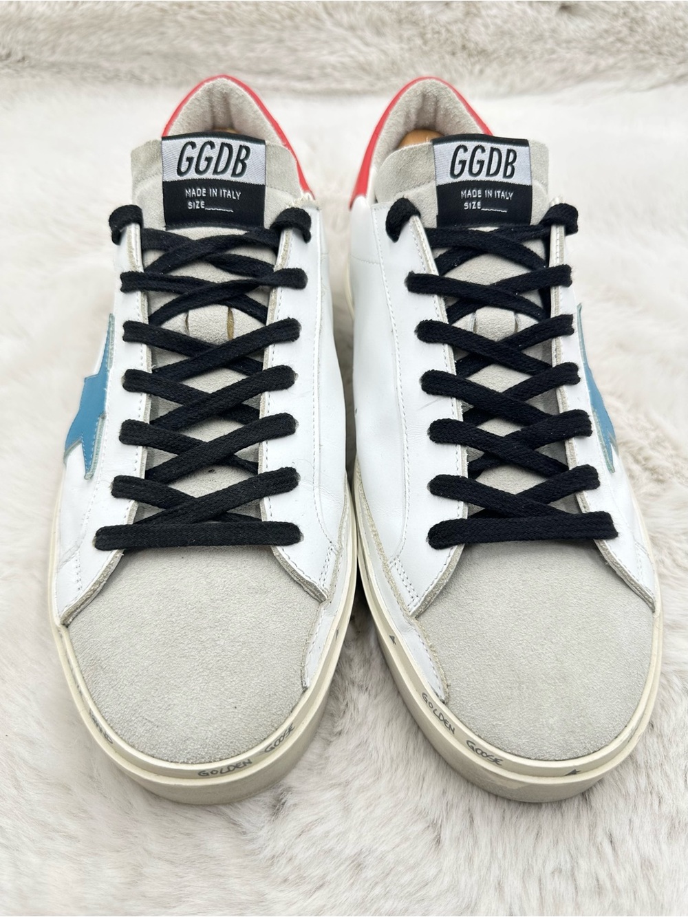 Golden Goose Hi Star White Blue Red Platform Sneaker Men’s size 44 US 11 - Picture 4 of 15